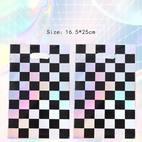 Holographic Laser Checkerboard Handbag Party Favors Gift Bag Candy Packaging Plastic Die Cut Handle Birthday Return Bag