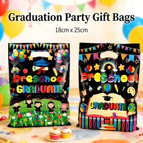 Sacs Cadeaux de Fête de Remise des Diplômes Preschool Graduate en Plastique pour Enfants Célébration Scolaire Sacs à Bonbons
