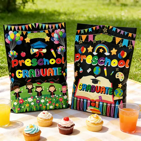 Sacs Cadeaux de Fête de Remise des Diplômes Preschool Graduate en Plastique pour Enfants Célébration Scolaire Sacs à Bonbons