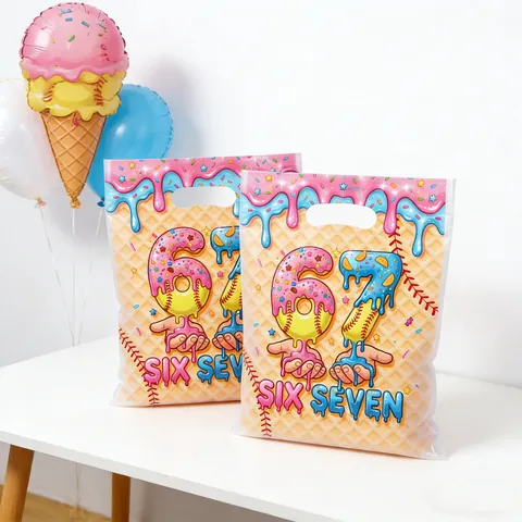 Sacs Cadeaux en Plastique Thème Baseball Style Cool Numéro 67 Imprimé Avec Poignées Faveurs de Fête Anniversaire Collations Friandises