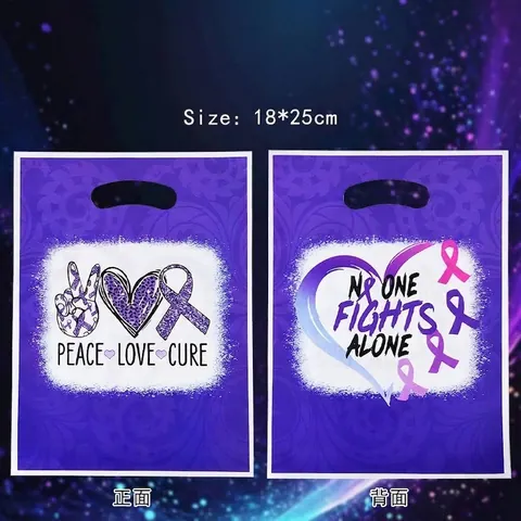 Inspirational Purple Plastic Gift Bags Peace Love Cure No One Fights Alone Printed Candy Cookie Treat Bags For Party Favors Wedding Handbag