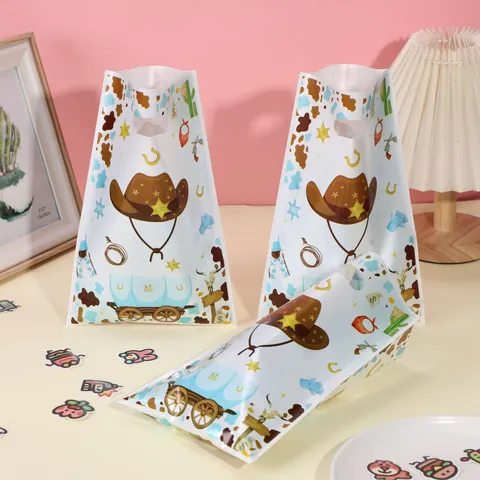 Western Cowboy Rodeo Thema Plastic Cadeauzakjes Met Handgrepen My First Rodeo Print Snoep Koekjes Bakken Traktaatzakjes Voor Kinderen Verjaardagsfeestje Benodigdheden