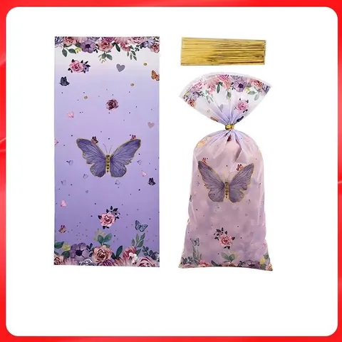 Clear Butterfly Floral Pattern Plastic Bags For Candy Cookie Bakery Birthday Wedding Party Favor Gift Wrapping