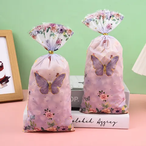 Clear Butterfly Floral Pattern Plastic Bags For Candy Cookie Bakery Birthday Wedding Party Favor Gift Wrapping
