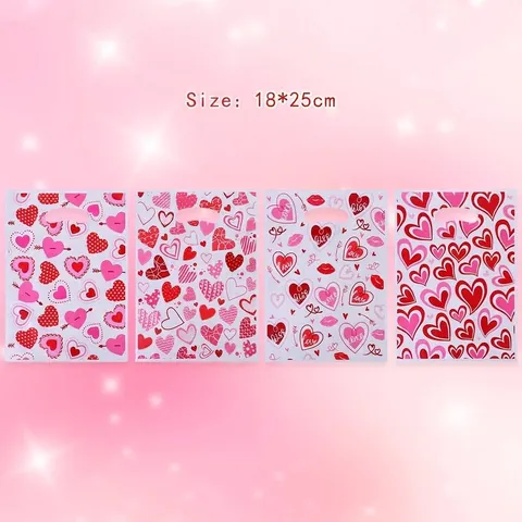 Bolsas de Regalo de Plástico con Estampado de Corazón de San Valentín Bolsas de Mano para Regalos de Fiesta Embalaje de Caramelos Amor Romántico Estampado de Labios
