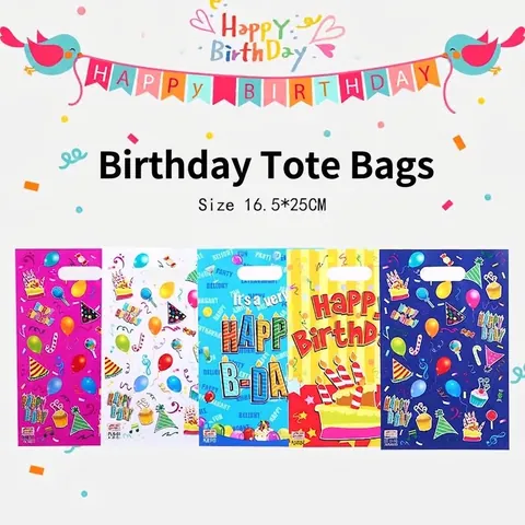 Sacs Cadeaux de Fête d'Anniversaire de Dessin Animé en Plastique Avec Poignée pour Bonbons Biscuits Faveurs Célébrations Enfants
