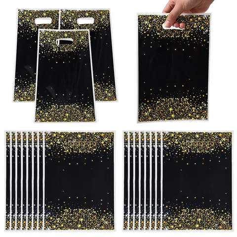 Starry Sky Diamond Print Gift Bags Black Gold Pearlescent Film Handle Bags For Birthday Party Candy Return Storage Tote Bags