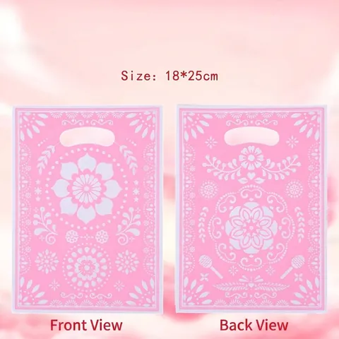 Pink Mexican Folk Floral Mandala Pattern Plastic Gift Bags With Handle Cielito Lindo Party Favor Bags For Wedding Festival