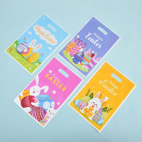 Easter Bunny Egg Pearlescent Film Gift Tote Bags Cartoon Rabbit Composite Plastic Favor Bags For Kids Birthday Party