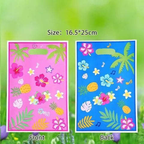 Portable Tropical Fruit Flower Print Plastic Gift Bag With Handle Handheld Pouch For Candy Cookie Festive Party Packaging