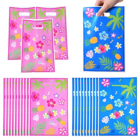 Portable Tropical Fruit Flower Print Plastic Gift Bag With Handle Handheld Pouch For Candy Cookie Festive Party Packaging