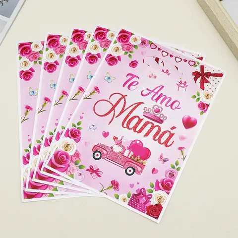 Spanish Mother's Day Plastic Gift Bags Pink Rose Te Amo Mamá Floral Print Party Favor Bags For Candy Gifts Women