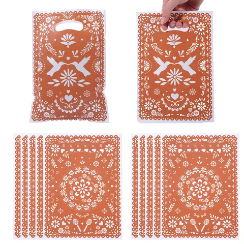 Μεξικάνικες Πλαστικές Τσάντες Δώρου Στυλ Papel Picado Πορτοκαλί Τσάντες Χειρός Με Σχέδιο Χαρτοκοπτικής Για Δώρα Πάρτι Γάμο Γλυκά