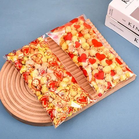 Valentine's Day Heart Print OPP Self-Adhesive Bags Transparent Plastic Candy Cookie Gift Packaging Storage Bags For Party