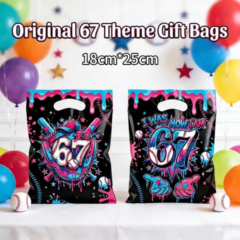 Baseball Party Gift Bags Plastic Handled Candy Bags Graffiti Style For Kids Birthday Celebration Theme Sports Event Decorations