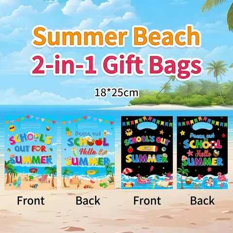 Sacs Cadeaux en Plastique pour Fête de Plage d'Été Thème School's Out For Summer Sacs à Bonbons Sacs d'Emballage à Main pour Anniversaire d'Enfants Vacances