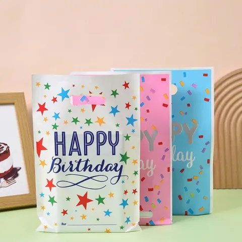 Happy Birthday Party Gift Bags Star Pattern Pearl Film Handle Bags For Kids Candy Return Festive Party Supplies Supplies