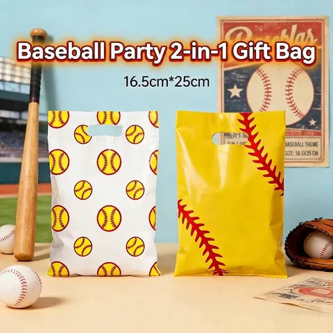 Sacs Cadeaux de Fête Thème Baseball 2-en-1 Sacs à Bonbons en Plastique avec Poignée pour Cadeaux d'Anniversaire Enfants