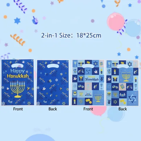 Hanukkah Plastic Gift Bags With Handles Menorah Star Of David Prints Happy Hanukkah Festive Party Favor Bags For Snacks Treats