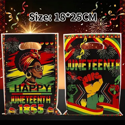 Juneteenth Theme Plastic Handheld Bags For Party Favors Pan African Colors Celebrate Freedom Day Packaging Gift Wrap Accessories