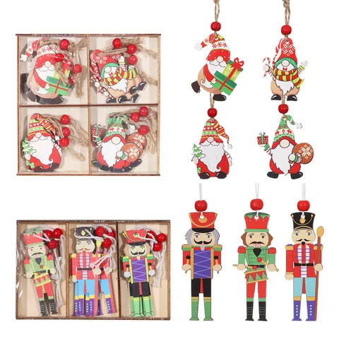 Ensemble d'Ornements Suspendus de Noël en Bois Figurines de Casse-Noisette Gnomes Colorés Décoration d'Arbre de Fête en Boîte