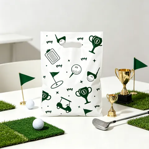 Golf Theme Party Gift Bags Sports Style Birthday Souvenir Bags Plastic Handbags With Punched Handle For Sports Event Party