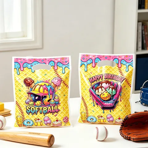 Baseball Softball Theme Birthday Party Gift Bags Yellow Waffle Sporty Cartoon Candy Treat Bags For Kids Party Supplies