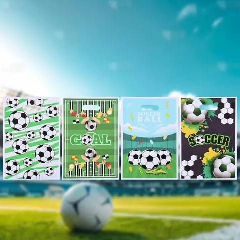 Bolsas de Regalo para Fiesta de la Copa del Mundo con Tema de Fútbol Bolso de Mano de Plástico con Película Perlada Bolsas de Golosinas Deportivas Estampadas para Regalos de Celebración de Fútbol