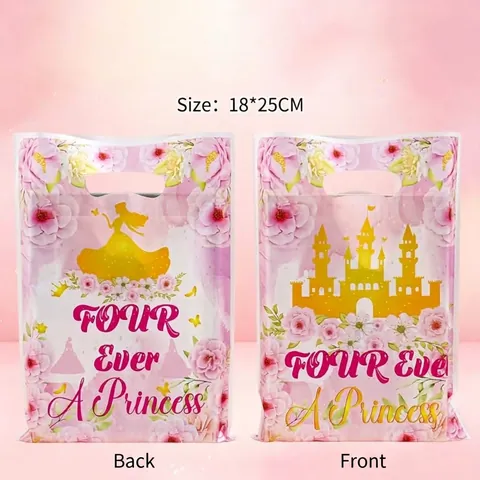Sacs Cadeaux Princesse Château Rose Anniversaire Sacs à Main Floral Plastique Bonbons Sacs d'Emballage Pour Quatrième Anniversaire Filles Fête