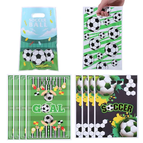 Bolsas de Regalo para Fiesta de la Copa del Mundo con Tema de Fútbol Bolso de Mano de Plástico con Película Perlada Bolsas de Golosinas Deportivas Estampadas para Regalos de Celebración de Fútbol