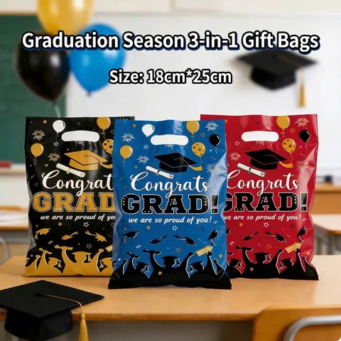 Congrats Grad Graduation Party Gift Bags Plastic Handheld Treat Bags Mixed Colors For Graduation Ceremony Celebration Favors