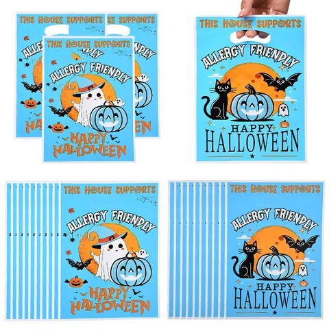 Sacs-cadeaux d'Halloween Festifs Imprimé Fantôme en Plastique Citrouille Chauve-souris Sacs à Main pour Fête Bonbons