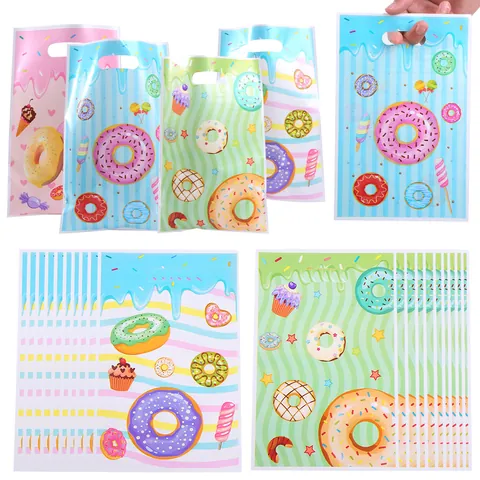 Donut Theme Plastic Gift Bags Cartoon Dessert Print Pearlescent Film Handheld Packaging Bag For Candy Cookie Party Favor