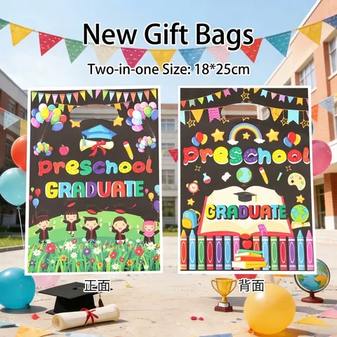 Preschool Graduate Cartoon Gift Bags With Handle Plastic Packaging Bags For Graduation Party Supplies Kids Party Favor Bags