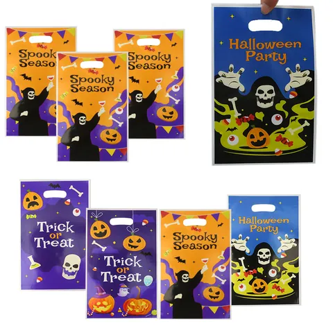 Halloween Pumpkin Skeleton Printed Plastic Tote Bags Halloween Party Candy Gift Storage Bags Trick Or Treat Favor Bags