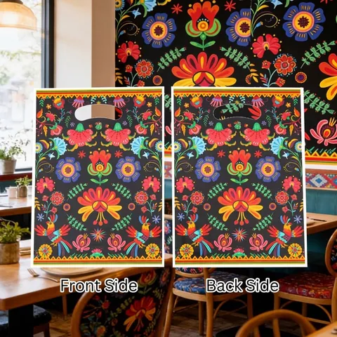 Ethnic Style Floral Print Plastic Gift Bags Multicolor Bird Pattern Waterproof Handle Shopping Bags For Wedding Party Retail Gifts