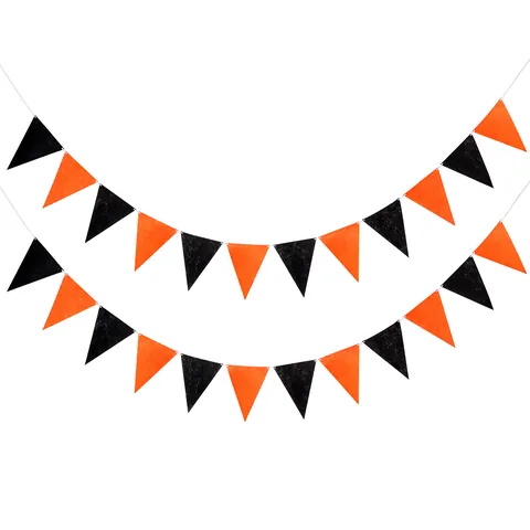 Halloween Decoration Non-woven Fabric Triangle Bunting Banner Black Orange Garland For Bar Kindergarten Party Supplies