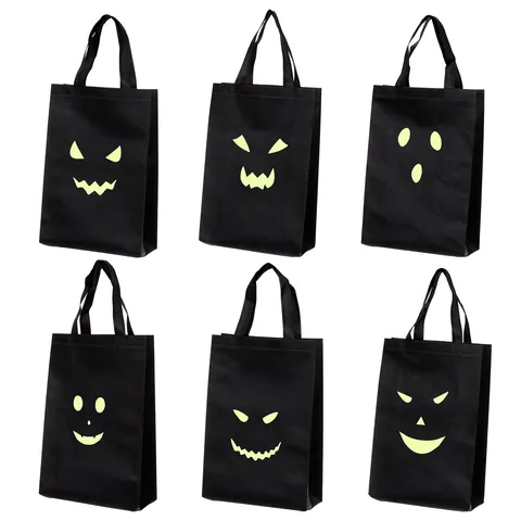 Sacs à Bonbons Lumineux Halloween Fantôme Luminescent dans le Noir Sacs Cadeaux en Tissu Non-Tissé pour Enfants