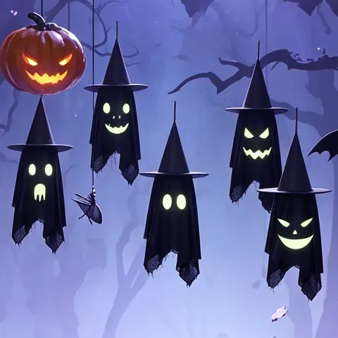 Halloween Luminous Witch Hat Ghost Hanging Decorations Spooky Glow In The Dark Ghost Ornament For Outdoor Garden Party Decor