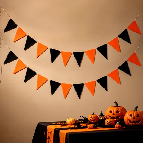 Halloween Decoration Non-woven Fabric Triangle Bunting Banner Black Orange Garland For Bar Kindergarten Party Supplies