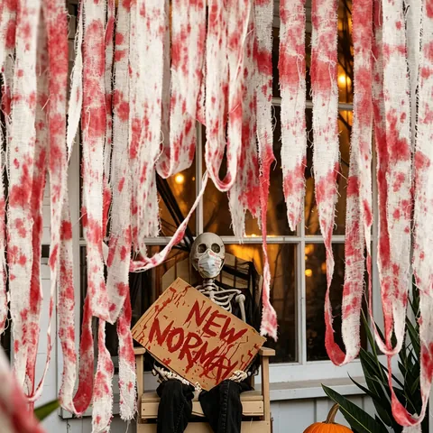 Halloween Bloody Gauze Decoration Scary Blood Splatter Warning Tape Horror House Party Scene Layout Prop Bloody Bandage