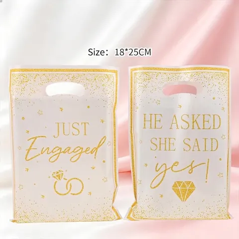 Just Engaged Verlovingsfeest Cadeauzakjes Wit Goud Bruiloft Huwelijksaanzoek Souvenir Handtassen Plastic Snoepzakjes Met Handvat
