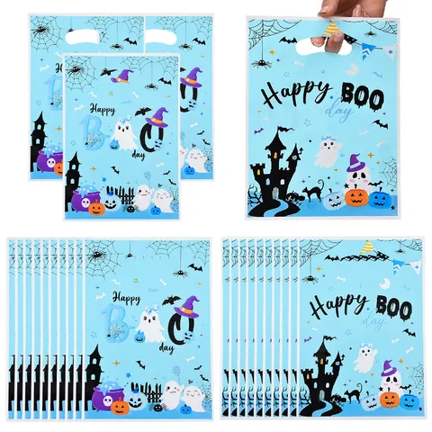 Sacchetti di Plastica per Caramelle di Halloween Stampa Fantasma Zucca Sacchetto Regalo Con Manico per Festa Biscotti