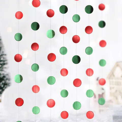 Weihnachten Rot Grün Spiegel Kreis Girlande Doppelseitig Reflektierend Papier Pailletten Schnur Vorhang Für Party Dekoration