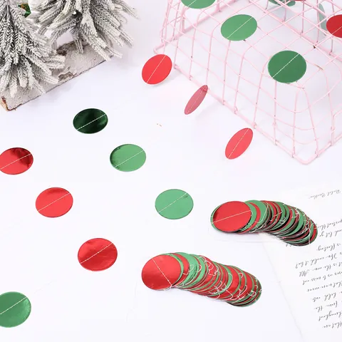 Weihnachten Rot Grün Spiegel Kreis Girlande Doppelseitig Reflektierend Papier Pailletten Schnur Vorhang Für Party Dekoration