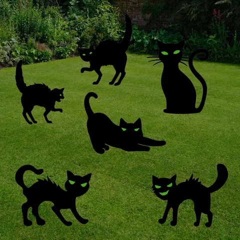 Halloween Luminous Black Cat Yard Stakes Glow In The Dark Eyes Outdoor Silhouette Decorative Garden Lawn Signs Decoration