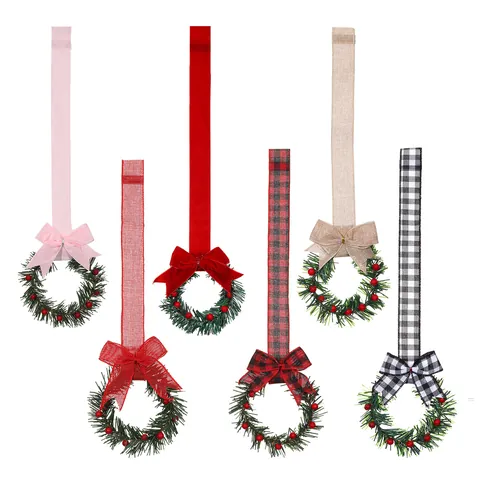 Christmas Cabinet Bow Wreaths Artificial Pine Green Wreath With Red Berries For Kitchen Window Indoor Home Decor Decoration