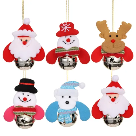 Christmas Tree Ornaments Woolen Fabric Santa Claus Reindeer Snowman Polar Bear Plush Pendant With Metal Bell Festive Party Home Decor Hanging Gift