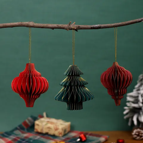 3D Weihnachten Wabenpapier Laterne Ornamente Glitzerränder Magnetische Faltung Hängende Dekoration Für Einkaufszentrum Heimparty