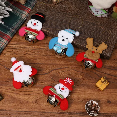 Christmas Tree Ornaments Woolen Fabric Santa Claus Reindeer Snowman Polar Bear Plush Pendant With Metal Bell Festive Party Home Decor Hanging Gift